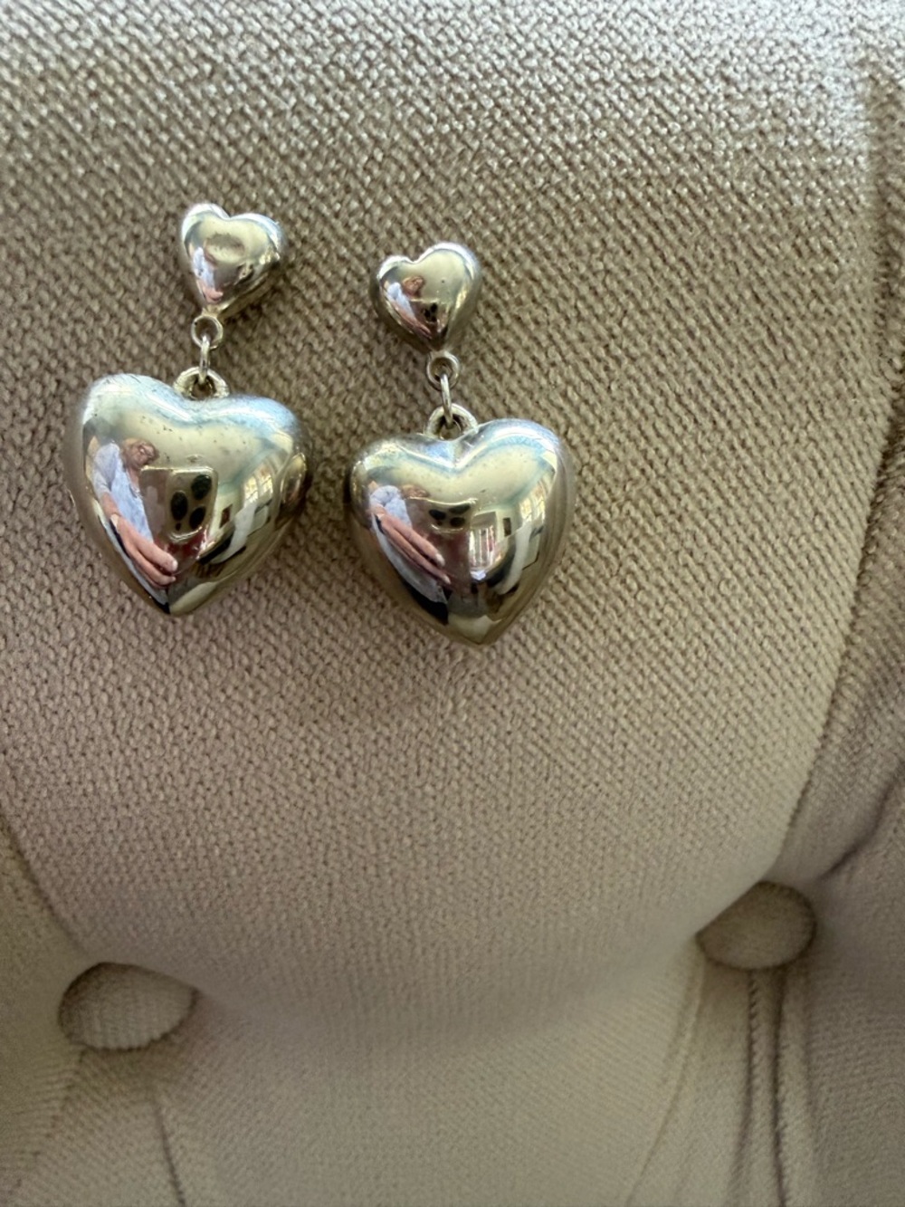 Vtg Silvertone Heart Drop Earrings - Women Jewelry